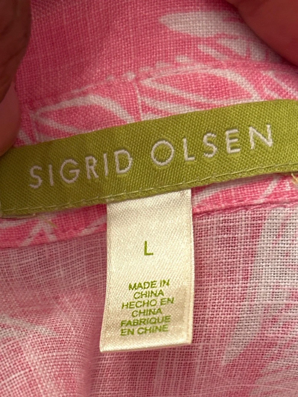Sigrid Olsen Vtg 100% Linen Pink Floral Long Sleeve Top & Pants 2 PC Suit Set Lg